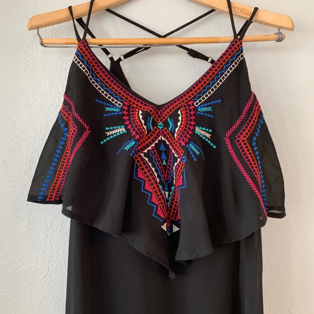 Front Ruffle Embroidered Dress